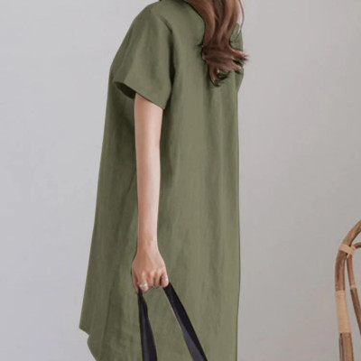 Đầm suông mini nữ ngắn tay, phong cách Hàn Quốc nhẹ nhàng, chất liệu linen mềm mát NH199