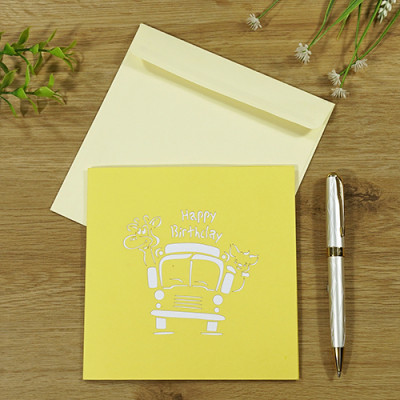 Thiệp 3D Pop Up Xe Buýt Chở Quà Sinh Nhật – Thiệp Chúc Mừng Sinh Nhật Ngộ Nghĩnh, Dễ Thương, B20