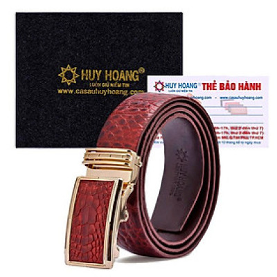 HP4830 - Dây nịt nam da cá sấu Huy Hoàng gai bụng 3,5P màu nâu đỏ