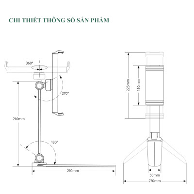 Giá Đỡ Điện Thoại Máy Tính Bảng (4-12 inches) Đề Bàn Hoặc Treo Tường Hợp Kim Nhôm Nguyên Khối Cao Cấp – Gấp Gọn Tiện Lợi – Hàng Chính Hãng