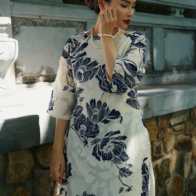 Áo Dài Cổ Thuyền Mẫu Đơn ADA013 thời trang thiết kế Hity