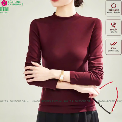 Áo giữ nhiệt nữ Hiền Trần BOUTIQUE cổ cao dài tay chất vải thun kiểu dáng ôm nhẹ phong cách thanh lịch-A6