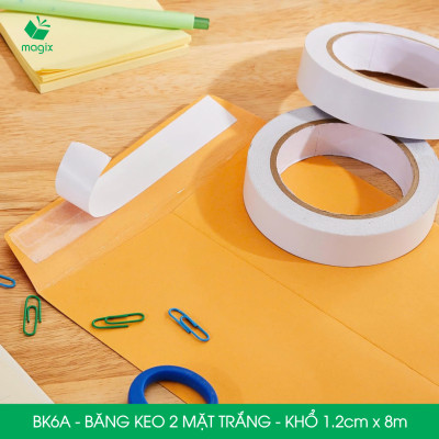 BK6A - 12 cuộn băng keo 2 mặt siêu dính - Khổ 1.2cm x 8m - Băng dính 2 mặt, băng keo hai mặt