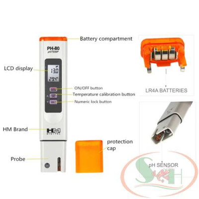 Bút đo pH HM Digital pH-80s Hydrotester test pH nước bể cá tép thủy sinh thủy canh