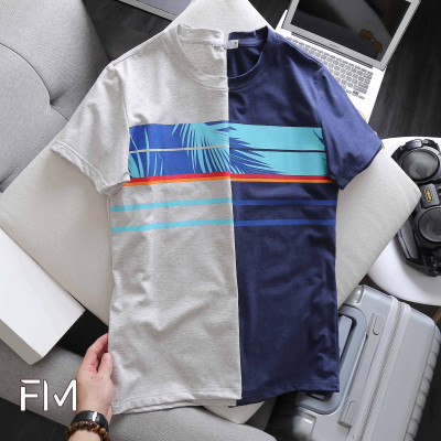 Áo thun nam cổ tròn, phối hoạ tiết lá cây in ngang trước ngực, chất liệu thoáng mát -  FORMEN SHOP - FMPS163