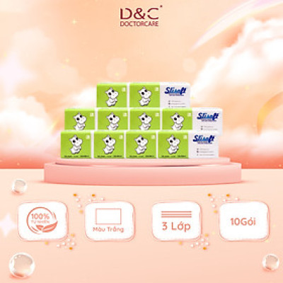 10 Bịch Giấy ăn Slisoft Trắng 3 lớp x 100 tờ đa năng,khăn giấy rút không chất tẩy trắng an toàn cho cả gia đình