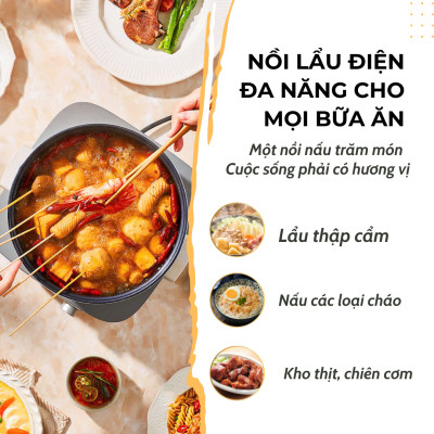 Nồi Lẩu Điện SOWUN SW6023 5L Hàng Chính Hãng, Đế Tách Rời Chống Dính Có Thể Chiên Xào Nấu Hoặc Dùng Để Ăn Lẩu