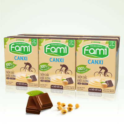 Thùng sữa đậu nành Vinasoy Fami Canxi Vị sô cô la hộp (200ml x 36 hộp)