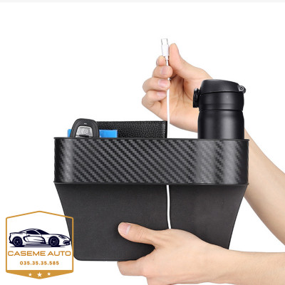 Khay Đựng Đồ Đa Năng Gắn Khe Ghế Ngồi Xe Hơi Tiện Dụng - Chất Liệu Nhựa ABS Vân Carbon Đựng Cốc , Điện Thoại Tiện Ích - Hàng Nhập Khẩu