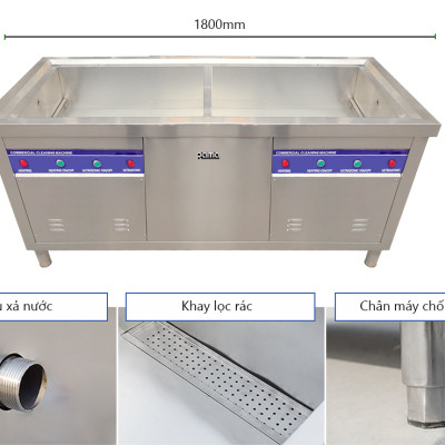 Máy rửa bát siêu âm 2 bồn cho nhà hàng căng tin Rama RB-1800S dung tích 135L x 2 - Hàng chính hãng