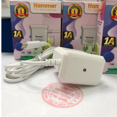 Sạc Liền Dây Ham mer (H-5) Dòng Điện 1A có đèn Led , Chuôi Micro - Hàng chính hãng