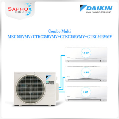  Hệ Thống Máy Lạnh Multi S Daikin Inverter Combo MKC70SVMV/CTKC35RVMV+CTKC35RVMV+CTKC50RVMV Gas R32 Treo Tường 1 Chiều Lạnh Hàng Chính Hãng - Chỉ giao tại HCM