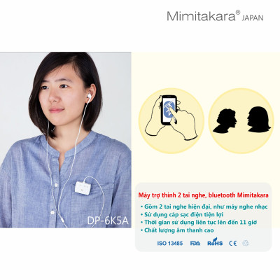 Máy trợ thính 2 tai nghe, bluetooth, pin sạc, Mimitakara (JAPAN) DP-6K5A (Trắng) 