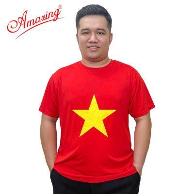 Áo cờ đỏ sao vàng, áo thun cổ tròn nền đỏ in sao vàng, unisex, size từ 10 đến 100kg, Amazing
