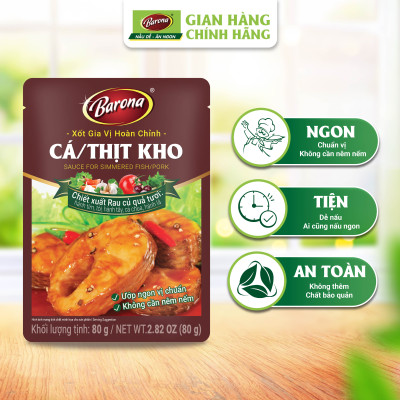 Combo 3 gói Xốt Gia vị hoàn chỉnh Barona - Cá/ thịt kho 80gr