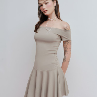 DOTTIE - Đầm ngắn vải thun tùng xoè - Nâu - D0684