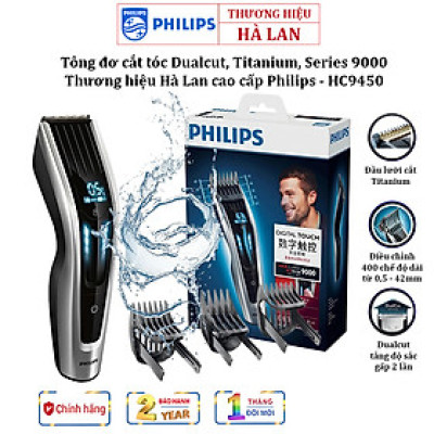 Tông đơ cắt tóc Dualcut, Titanium, Series 9000 Thương hiệu Hà Lan cao cấp Philips - HC9450 - Hàng Nhập Khẩu (Bảo hành 24 Tháng)