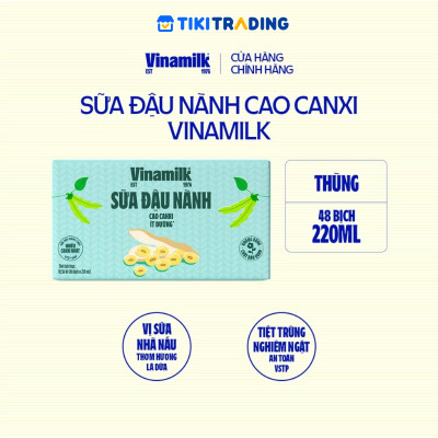 Thùng 48 bịch sữa đậu nành cao canxi Vinamilk 220ml