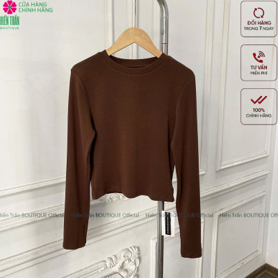 Áo thun trơn Hiền Trần BOUTIQUE cổ tròn crop dáng lỡ tay dài mặc thu đông siêu xinh cho nữ - Top Nữ Women A10