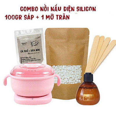 Combo Nồi nấu sáp wax nóng silicon kèm mỡ trăn và 100gr sáp cao cấp