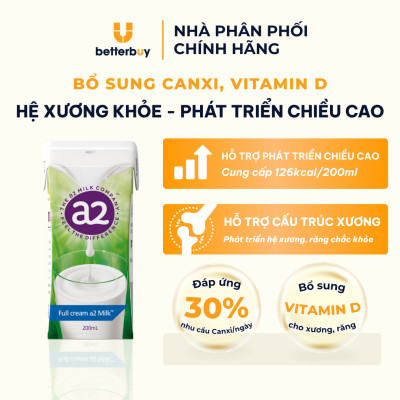 Combo 4 Hộp Sữa Tươi Nguyên Kem Tiệt Trùng a2 Milk - a2 Milk UHT 200ml
