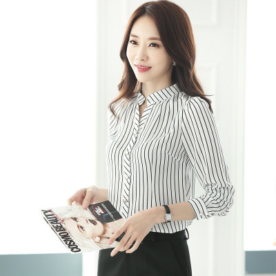 Áo sơ mi nữ cổ tàu, họa tiết kẻ sọc đen trắng siêu xinh, lê form chuẩn tôn dáng NH13