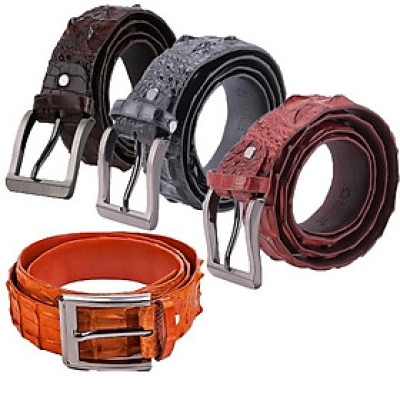 HC4236-4266-4273-4770 - Thắt lưng nam da cá sấu Huy Hoàng nguyên con 4P bát gài đầu kim màu vàng bò, nâu đất, đen, nâu đỏ