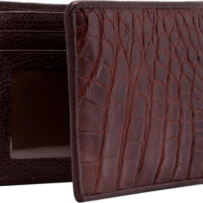 Ví Nam Da Cá Sấu Gù Đầu Huy Hoàng HT2214 (12.5 x 10 cm) - Nâu Đỏ