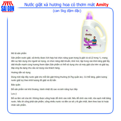 Nước Giặt Xả Amity màu tím hương hoa cỏ thơm mát can 5kg với công nghệ hạt lưu hương giữ mùi thơm nhẹ nhàng suốt cả ngày