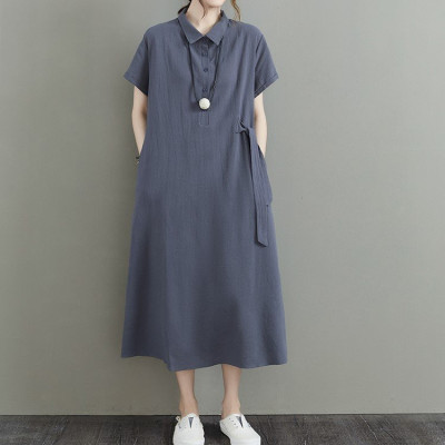 Đầm đũi suông dáng dài chữ A cổ Đức phối cúc ngực có túi 2 bên vải mềm mại, tôn dáng da61