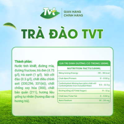 [Thùng 24 chai 450ml] Trà Đào TVT tinh chất trà xanh, trà đen, chống oxy hóa, thanh nhiệt giải phóng độc tố cơ thể