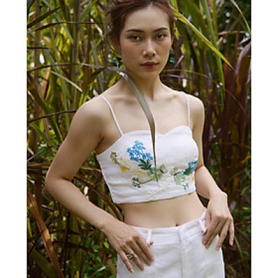 Áo Croptop Linen Thêu Tay Mơ TOP208 thời trang thiết kế Hity