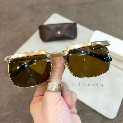 Kính râm nam Solex Mắt thủy tinh cường lực chống vỡ gọng Titanium mạ vàng 14K 