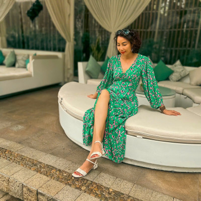 Đầm Midi Dáng Suông Dài Qua Bắp Chân Viscose In Hoa Hà Giang DRE186 Thời trang Hity