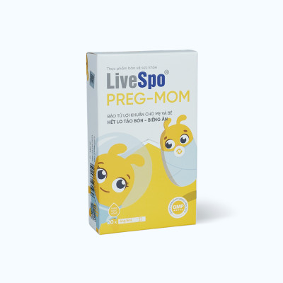 Dung dịch LIVESPO Preg - Mom bổ sung men vi sinh hỗ trợ giảm táo bón và biếng ăn (Hộp 20 ống)
