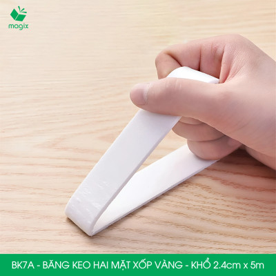 BK7A - 10 cuộn băng keo xốp 2 mặt siêu dính - Khổ 2.4cm x 5m - Băng dính xốp vàng, băng keo hai mặt
