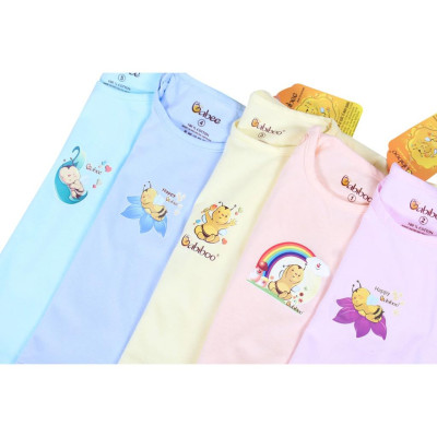 Sơ sinh - Áo sơ sinh màu cái nút vai tay ngắn in chuyển nhiệt BABIBOO BB31