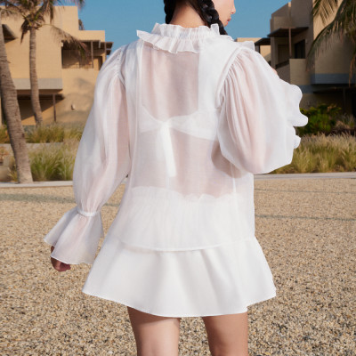 DOTTIE - Áo bèo voan tay dài - Trắng - T0894