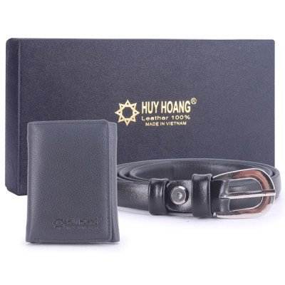 Combo Ví Và Thắt Lưng Nữ Huy Hoàng HT3137-HT5110 (12.6 x 16.6 cm) - Đen
