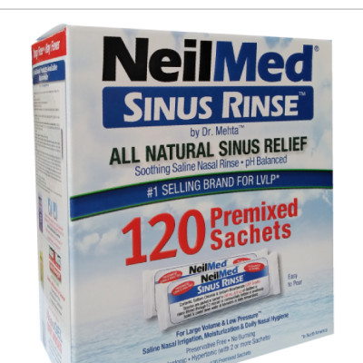 Combo Adult SinusCare : Bình Rửa Vệ Sinh Mũi Xoang Người Lớn NeilMed Sinus Rinse - SX Mỹ, Giải Pháp Tối Ưu hỗ trợ điều trị Viêm Xoang Cấp & Mãn. (Bình 10 gói và Hộp 120 gói muối rửa bổ sung)