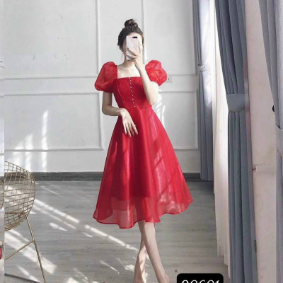 Váy đầm xòe công chúa cổ vuông có mút ngực duyên dáng sang trọng