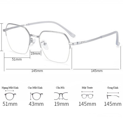 KAVI 211 - Kính Đổi Màu Khi Ra Nắng Gọng Kim Loại Nửa Viền Cao Cấp Dáng Lục Giác