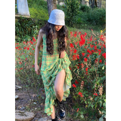 Đầm Hai Dây Maxi Chân Váy Xoè Xanh TARTAN - Tartan Dress SE / Green / Tartan Pattern 
