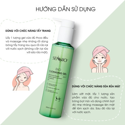 Nước tẩy trang không cồn Sennio Bio Gel Cleanser dạng gel thải độc 2 in 1 phù hợp cho da dầu mụn 200ml SNO 826
