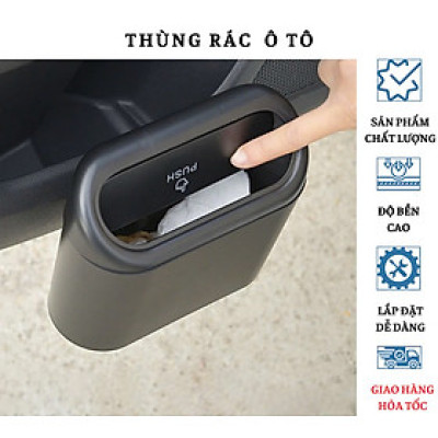 Thùng rác mini có nắp, hộp đựng rác có chốt cài treo thành cửa treo lưng ghế ô tô, xe hơi