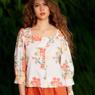 Áo Croptop Linen Hibiscus TOP132 Hoa Dâm Bụt Thời trang thiết kế Hity