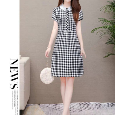 Đầm xòe sọc caro phối cổ trắng xinh xắn thanh lịch đủ size từ 38-71kg