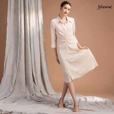 Đầm sơmi lụa tăm, nhún eo Maxivic M052307