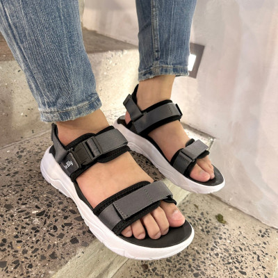 Giày Sandal Nam Nữ Unisex The BiLy Quai Ngang Dây Dù Đế IP Siêu Êm Nhẹ Đế Trắng Màu Xám-BLDT09