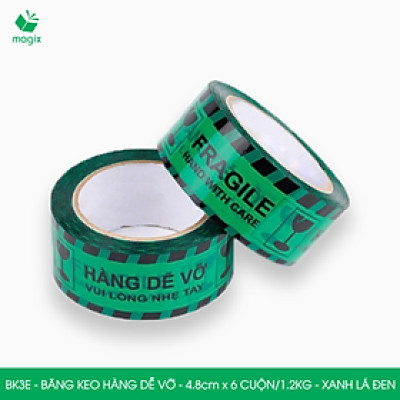 BK3E - Băng keo HÀNG DỄ VỠ màu xanh lá đen khổ 4.8 cm - Băng dính niêm phong - 12 cuộn